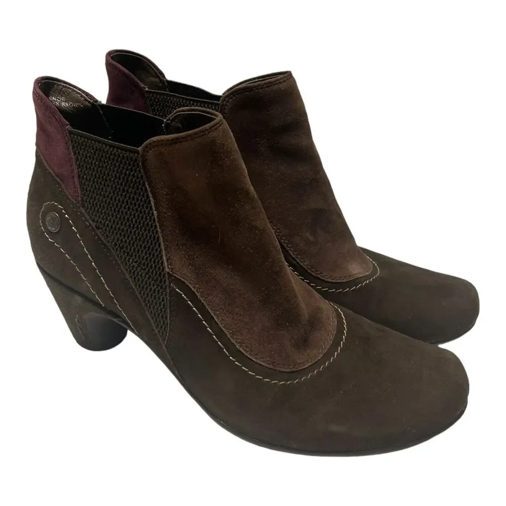 Earthies Genoa Ankle Boots Booties Brown/Purple Suede Leather Womens Size 9 B